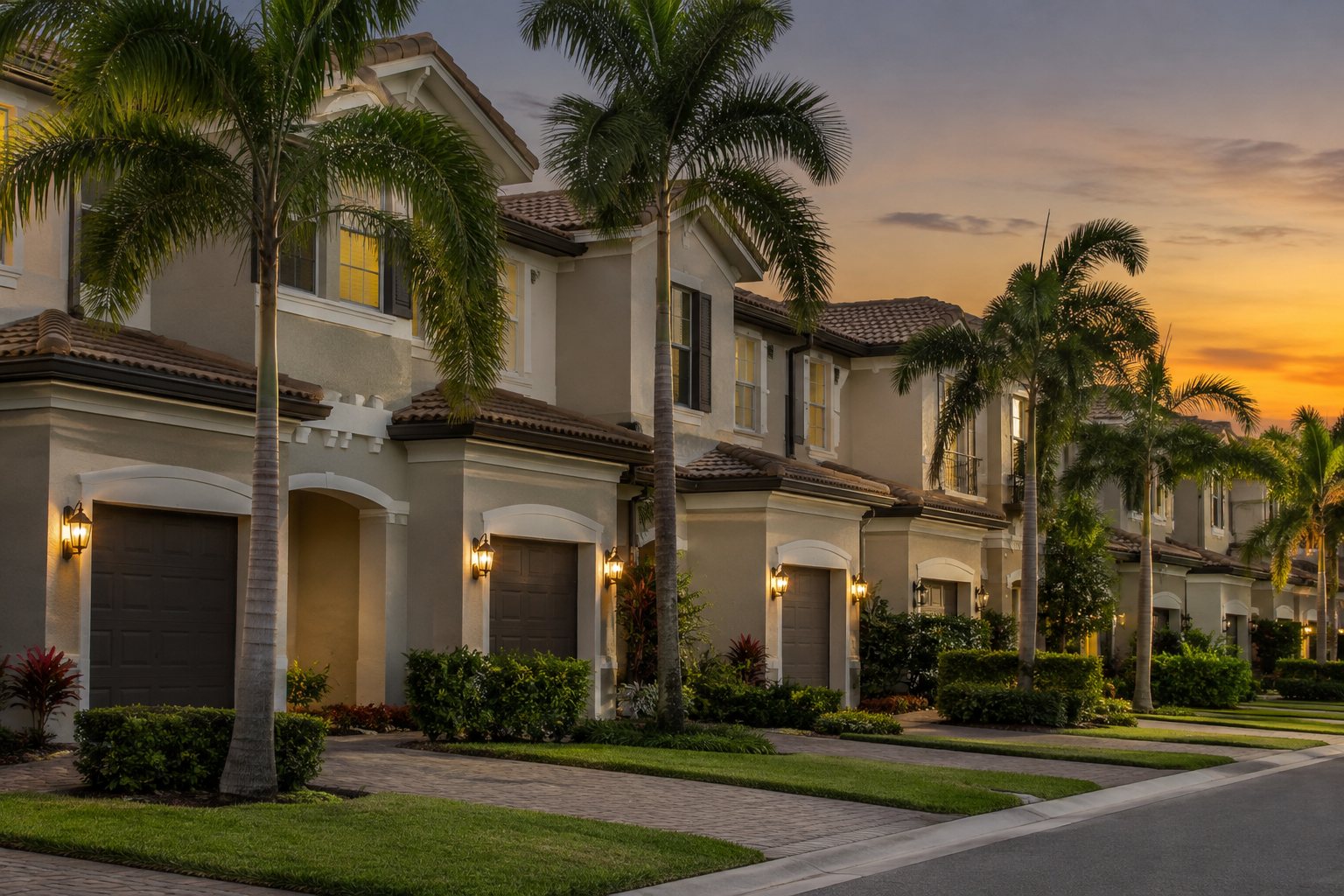 A Central Florida home at dusk, illustrative